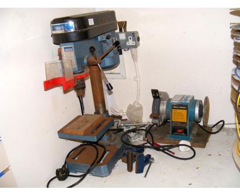 A Draper pillar drill and bench grinder