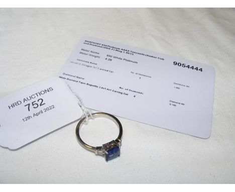 A tanzanite and diamond ring in platinum setting with certificate