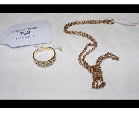 A 14k marked ring together with 9ct chain