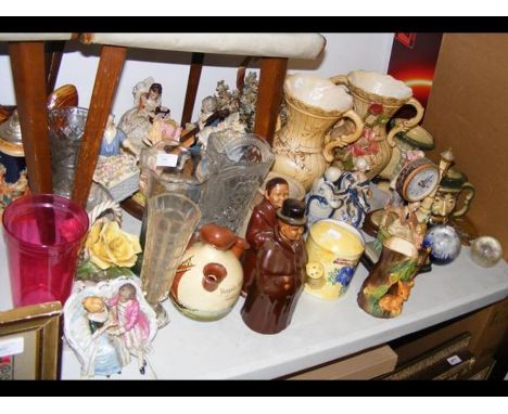 A quantity of collectable ceramic and glassware, including a monk shaped bottle 