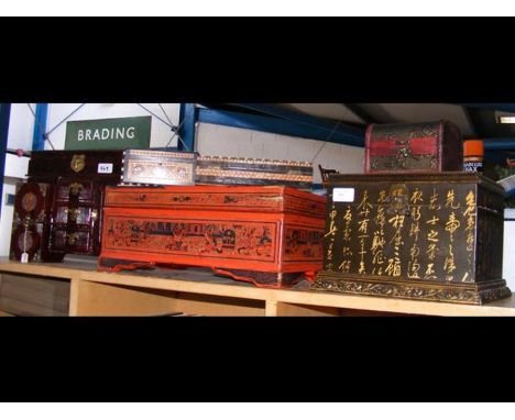 A medley of trinket boxes, including oriental jewellery box - seven items in total  