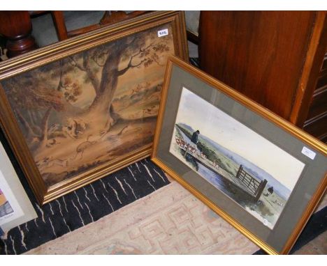 An original watercolour of Beagles, Bembridge Marshes with artists signature, together with one other hunting picture