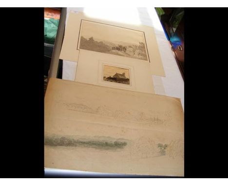A watercolour sketch of Brading with Shanklin in the distance, 1806, together with a watercolour of St Lawrence Church by Jam