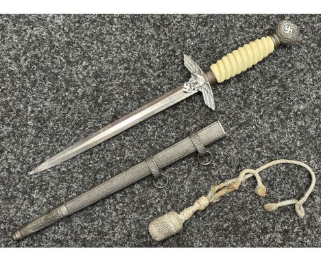 WW2 Third Reich Luftwaffe Flak Officers Dagger with double edged blade 245mm in length, no makers mark, with engraved dedicat