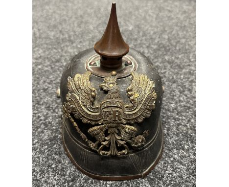WW1 Imperial German Pickelhaube Helmet with Prussian Helmet Plate. Ersatz metal bodied example. Complete with liner. No chins