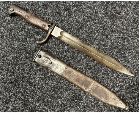 Unusual WW1 Imperial German Shortened Butcher Bayonet with single edged fullered blade 245mm in length. Maker marked "Waffenf