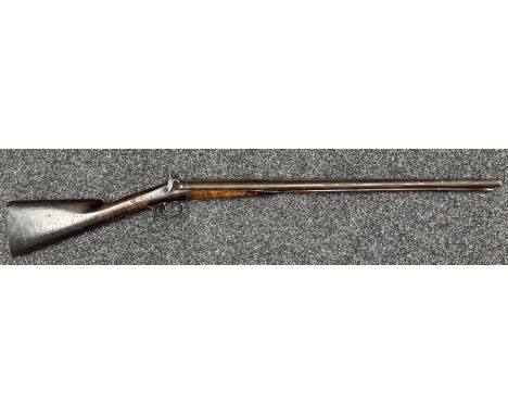 Percussion Cap Double Barrel Shotgun with 737mm long barrels, bore approx. 17mm. Double trigger. Action will hold at both ful