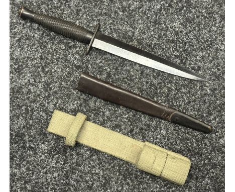 Post War British Third Pattern FS Fighting Knife with double edged blade 175mm in length. Crossguard is maker marked "William