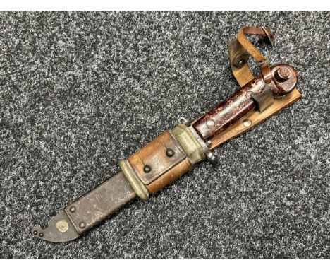 East German Model 59 AMK Type 1 Bayonet with 146mm long Bowie type blade with slot for use as a wire cutter. Crossguard marke