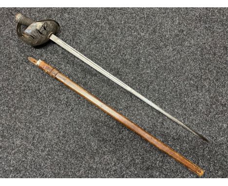 WW1 British Yorkshire Hussars Cavalry Officers Sword with single edged blade with etched decoration of Kings Crown GRV, Proof