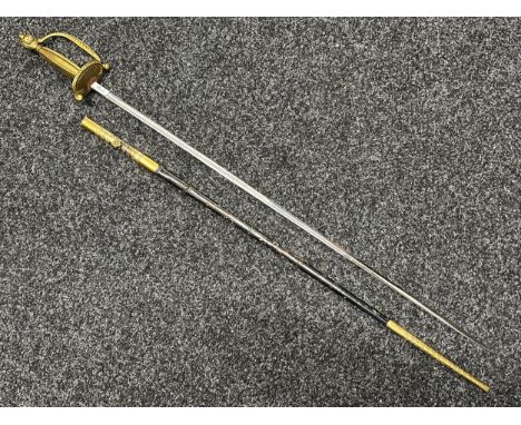 British Court Sword with double edged blade with etched decoration to both sides, maker marked "Henry Poole &amp; Co, 37 Savi