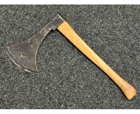 Large Continental Hand Axe with blade cutting edge 220mm in length. 345mm in width. Handle 508mm in length. No makers mark.