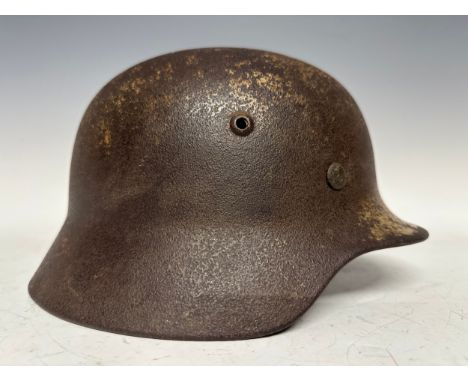 WW2 Third Reich Heer M35 Steel Helmet. Relic condition but retaining Dunkelgelb camo paint finish to exterior. Complete with 
