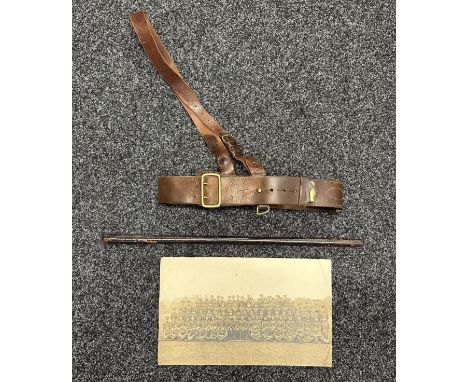WW1 British Officers Sam Brown Belt and Officers Swagger Stick and a group photo Surrey Regt Cadets.