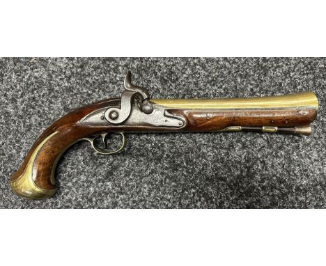 Percussion Cap Pistol Flintlock Conversion Blunderbuss Pistol by Ketland with brass barrel 190mm in length, width of bell mou