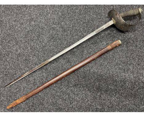 WW1 British Montgomeryshire Yeomanry RSM's Presentation Cavalry Sword with single edged fullered blade with etched decoration