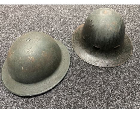 WW2 British MKII Helmet, size 7 complete with liner and chinstrap, green exterior, black interior: WW2 British Firewatchers H