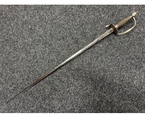 English Court Sword with Hallmarked Silver Guard. Date letter "t". Double edged engraved blade 810mm in length with Royal Coa