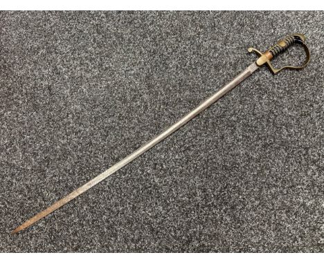 WW2 Third Reich Heer Officers Dove Head Sword with single edged fullered blade 780mm in length, die stamped makers mark "Herm