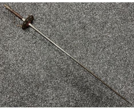 Spanish Court Sword with double edged fullered blade maker marked "Tomaso Aya La Toledo", 710mm in length. Oval steel guard, 