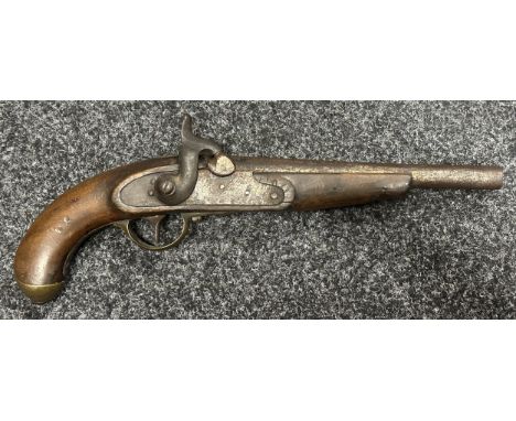 Percussion Cap Pistol with 245mm long barrel, smooth bore approx. 18mm diameter. Working action which holds at both full and 