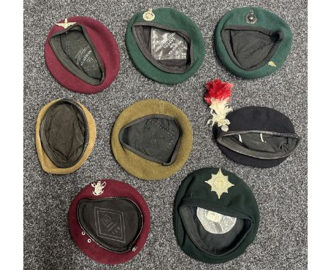 A collection of seven post war British Army Berets to include : Airborne Forces Red Beret, size 56 with Queens Crown Parachut