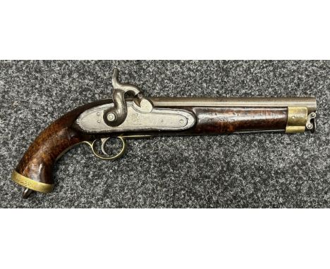 East India Company Percussion Cap Pistol with 225mm long smoothbore barrel, bore approx. 17mm. Lock marked with the East Indi