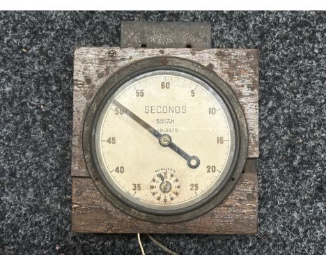 WW2 British RAF Dark Room Clock by Smith. Broad Arrow marked along with 14B/2375. Runs and ticks. Size of dial 10cm. Pull cor