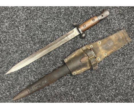 British 1903 Pattern Bayonet with double edged blade 305mm in length, maker marked and dated "Sanderson 1903" along with Edwa