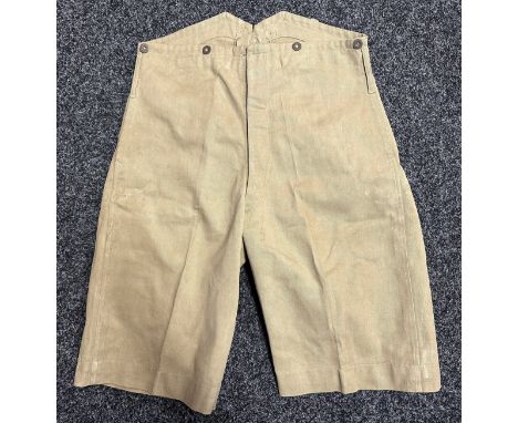 Pair of Pre War Khaki Drill British Army Bombay Bloomers Shorts. Maker marked on buttons "M Baksh Tailor. 1st KSLI". Waist ap