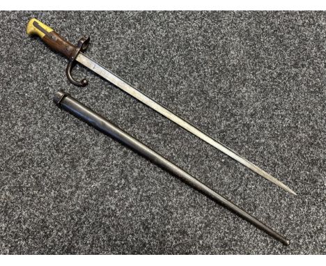 French M1874 Gras bayonet with single edged blade 518mm in length, maker marked and dated to spine of blade "Chatellerault, J