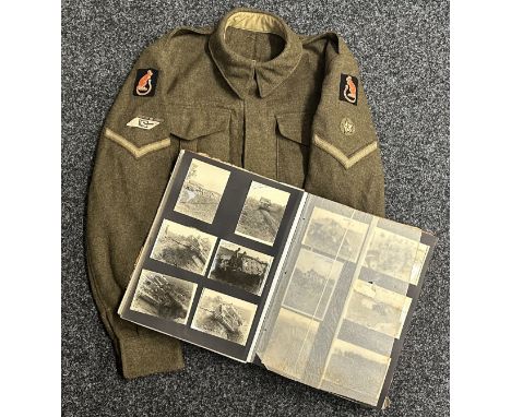 WW2 British 7th Armoured Division photograph album and WW2 7th Armoured Div Battledress Blouse. BD is Canadian made size 8 an