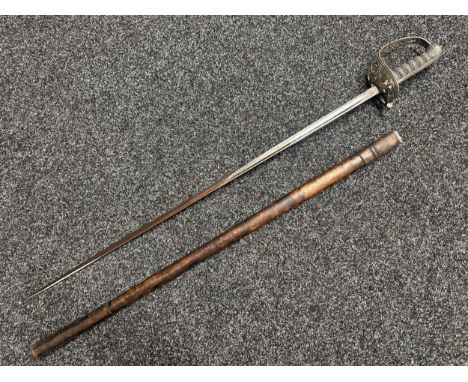 WW1 British Light Infantry Officers Sword with single edged fullered blade 830mm in length with etched decoration of Kings Cr