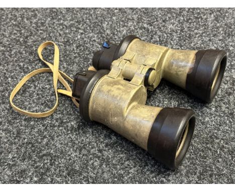 WW2 Third Reich 7x50 U Boat Binoculars. Complete with original paint finish and rubber armoured protection and webbing neck s