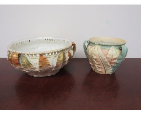 A Royal Worcester leaf decorated bowl with pierced rim and plant pot 23cm diameter and 15.5cm. Model number 1047 1947