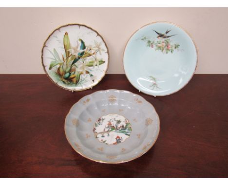 A Chamberlain botanical plate, Royal Worcester bowl and associated plate (3)