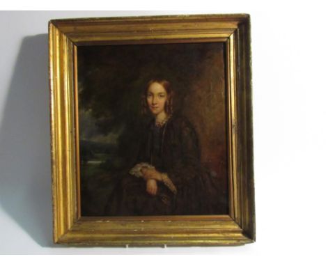 H.S. PARKMAN: An oil on canvas portrait of a female with ringlets in a rural setting, signed and dated 1854 34.5cm x 29.5cm 