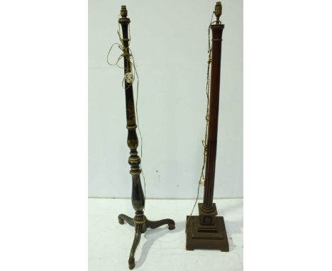 A black japanned and gilt standard lamp in the oriental style raised tripod base, together with mahogany standard lamp half f