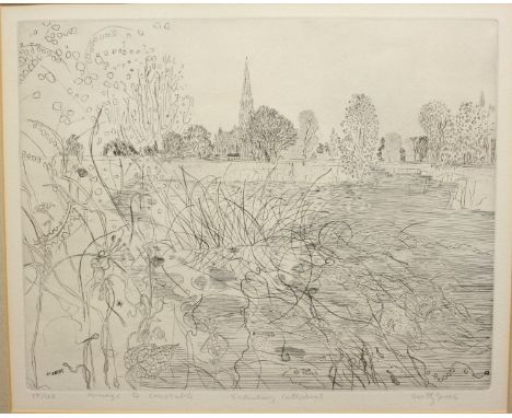 Anthony Gross (1905-1984), "Homage to Constable, Salisbury Cathedral," 28/150, signed in pencil, etching on paper, 29x36cm