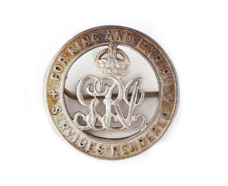 A FIRST WORLD WAR PERIOD SILVER DISCHARGE BROOCH BADGEDetailed 'FOR KING AND EMPIRE SERVICES RENDERED' numbered to the back '