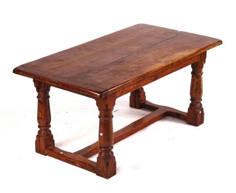 A 17TH CENTURY STYLE OAK REFECTORY TABLEWith cleated plank top on turned supports, 89cm wide; 168cm longCONDITION REPORT:&nbs