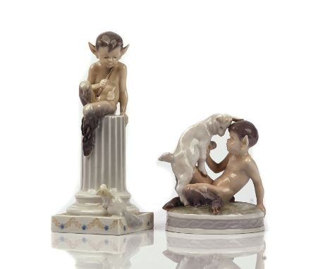 `FAUN WITH GOAT' AND `FAUN WITH SQUIRREL' TWO ROYAL COPENHAGEN GROUPSDesigned by Christian Thomsen, printed and painted marks