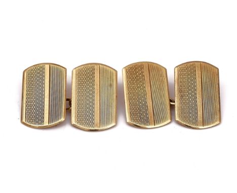 A PAIR OF 9CT GOLD CURVED RECTANGULAR CUFFLINKSThe backs and the fronts with engine turned decoration, Chester  1936, weight 