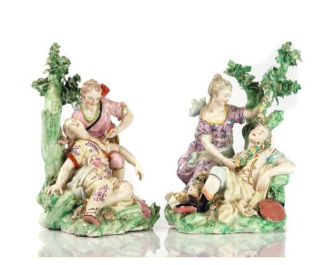 TWO DERBY GROUPS OF `PROCRIS AND CEPHALUS' AND `RENALDO AND ARMIDA'Circa 1775The first modelled as Cephalus stooping over the