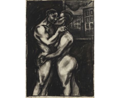  PETER HOWSON O.B.E. (SCOTTISH B.1958) THE LOVERS, 1987 Signed and dated '87 lower right, charcoal and watercolour 83cm x 57c