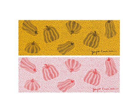  YAYOI KUSAMA (JAPANESE B.1929) PUMPKINS (RED/WHITE AND BLACK/YELLOW) Two screenprints on fabric, each signed in print 30.5cm