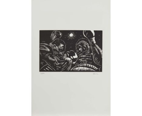  PETER HOWSON O.B.E. (SCOTTISH B.1958) CRISPIN JACKSON: A HERO OF THE PEOPLE, 1987 The complete portfolio of 14 linocuts plus