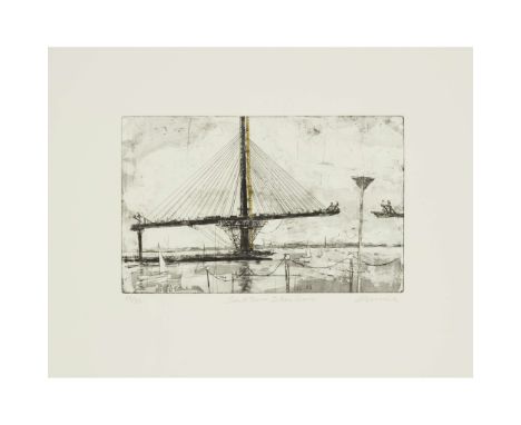  KATE DOWNIE (SCOTTISH B.1958) SOUTH TOWER YELLOW CRANE, 2017 Etching with hand-colouring, 25/35, signed, titled and dated in