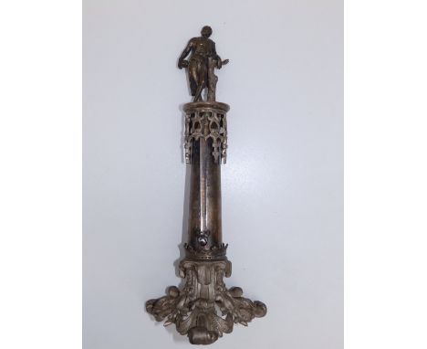 A silvered metal 'monument' thermometer, 13”.