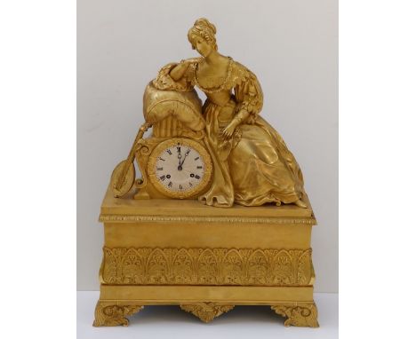 An early 19thC French eight day bell-striking ormolu mantel clock by LeRoy & Fils, Paris with silk suspension, the case with 